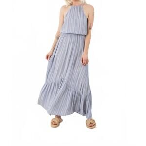 NWT Tunnel Halter Tiered Maxi Dress In Chambray/Ivory Stripe Size L